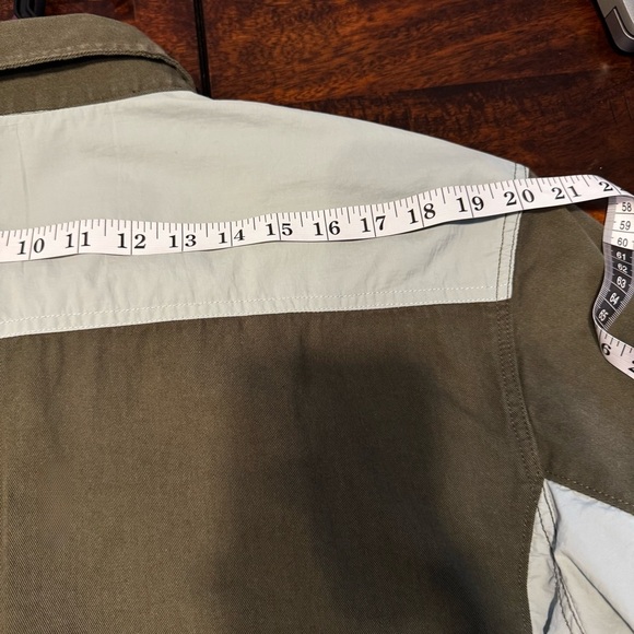 Topman Men’s Twill Colorblock Snap Front Forest Green Blue Pocketed Top Sz L-XL - Picture 9 of 12